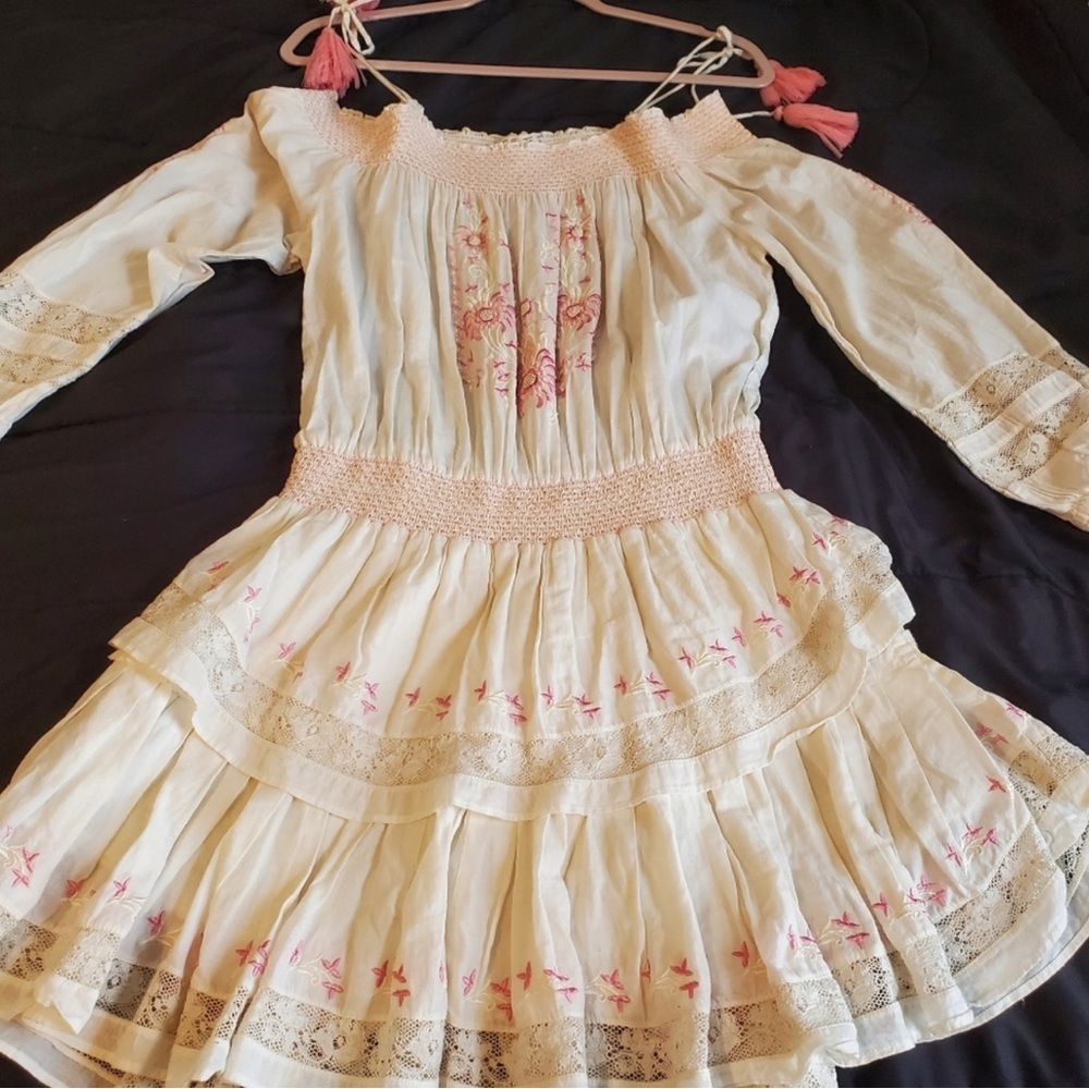 LoveShackFancy Resort collection off-shoulder mini dress - Picture 3 of 12